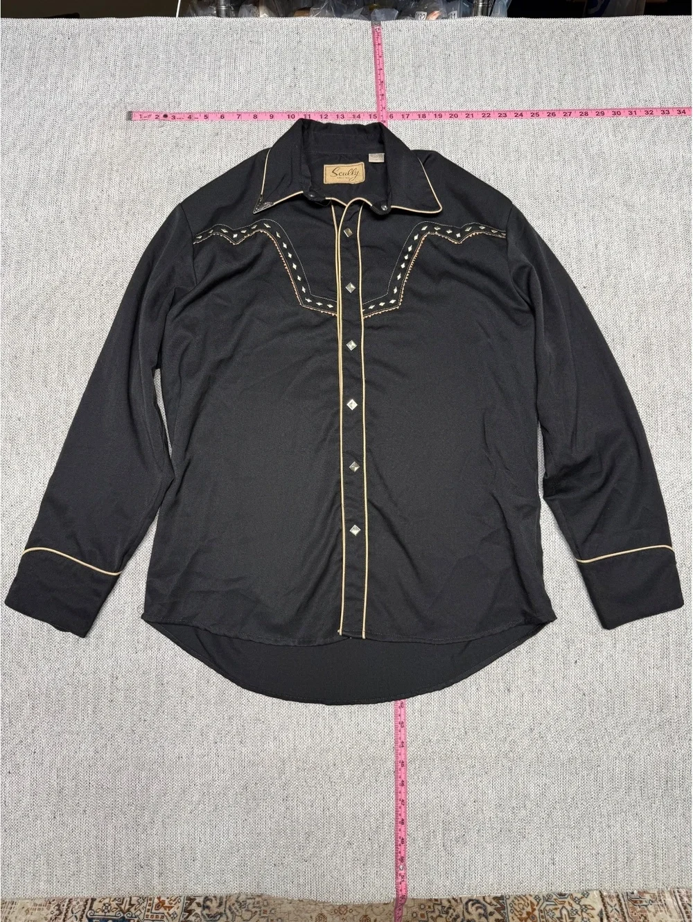 Scully Western Style Black Button-Up Shirt w Gold Piping M